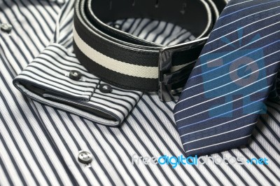 Tie On Men Shirt With Belt Stock Photo