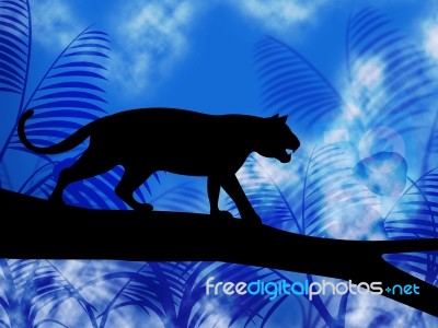 Tiger On Tree Indicates Jungle Animals And Cat Stock Image
