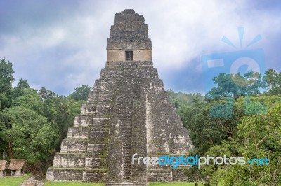 Tikal Temple I, Temple Of The Great Jaguar In The Main Plaza Of Stock Photo