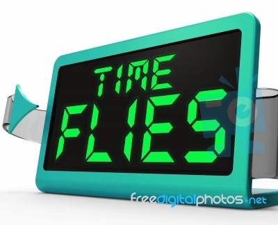 Time Flies Clock Means Busy And Goes By Quickly Stock Image