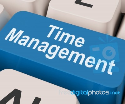 Time Management Key Shows Organizing Schedule Online Stock Image