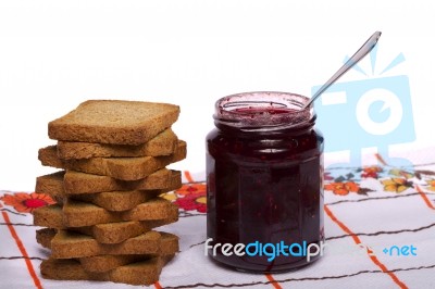 Toasted Bread With Jam Stock Photo