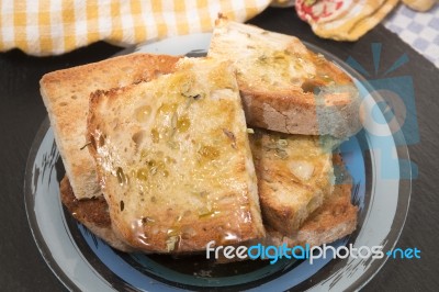 Toasted Bread With Olive Oil Stock Photo