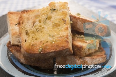 Toasted Bread With Olive Oil Stock Photo