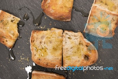 Toasted Bread With Olive Oil Stock Photo