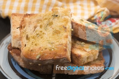 Toasted Bread With Olive Oil Stock Photo