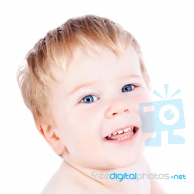 Toddler Blond And Blue Eyes Boy Stock Photo