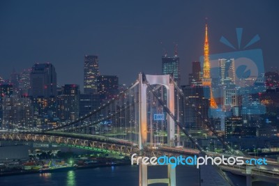 Tokyo Bay At Rainbow Bridge Stock Photo