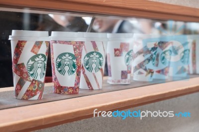 Tokyo, Japan - April 14, 2017: Cup Of Cherry Blossoms Starbucks Stock Photo