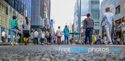 Tokyo, Japan - May 15: People Spending Their Time Visiting And Shopping At Ginza Street, A Very Popular Shopping Area Of Tokyo, During Weekend Stock Photo