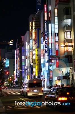 Tokyo, Japan - November 23, 2013: Neon Lights In Shinjuku Distri… Stock Photo