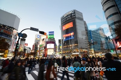 Tokyo - November 28: Pedestrians At The Famed Crossing Of Shibuy… Stock Photo