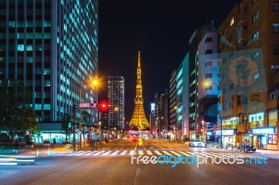 Tokyo Tower At Night Stock Photo