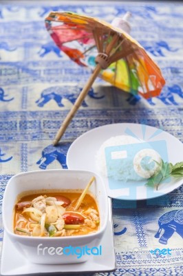 Tom Yum Goong Soup - Thai The Most Famous Dish Stock Photo