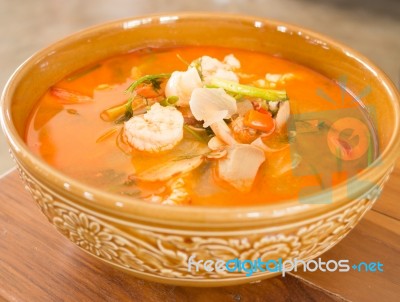 Tom Yum Kung Thai Spicy Seafood Soup Stock Photo
