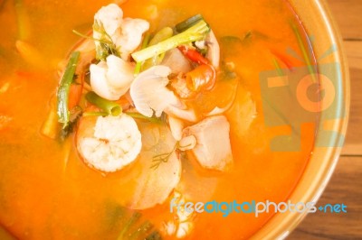 Tom Yum Kung Thai Spicy Seafood Soup Stock Photo