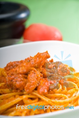 Tomato And Chicken Pasta Stock Photo