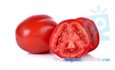 Tomato With Cut Isolated On White Background Stock Photo