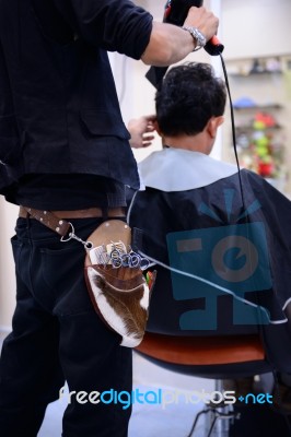 Tool Bag Of Hairstylist Stock Photo