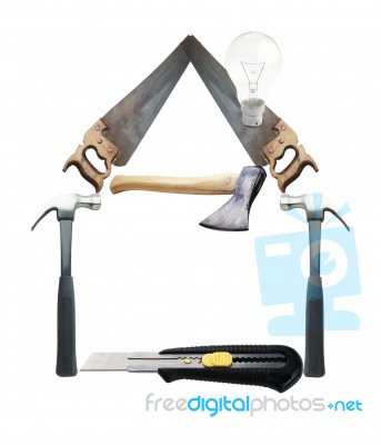 Tools In Shape Of House Stock Photo