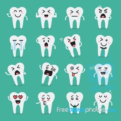 Tooth Character Emoji Set Stock Image