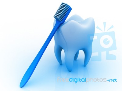 Tooth, Toothbrush , 3d Illustration Stock Image