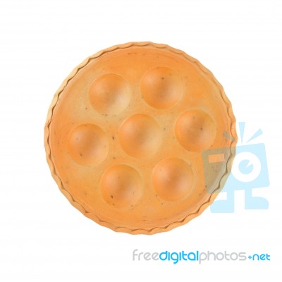 Top Clay Hole Pan Pottery On White Background Stock Photo