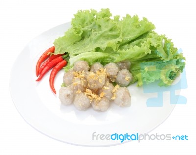 Top Of Tapioca Balls With Pork Filling On White Dish Stock Photo