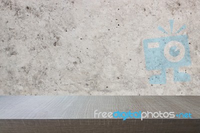 Top Of Wood Table On Old Concrete Wall Background Stock Photo