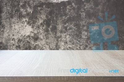 Top Of Wood Table On Old Concrete Wall Background Stock Photo