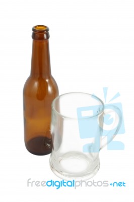 Top Side Of Bottle And Glass On White Background Stock Photo