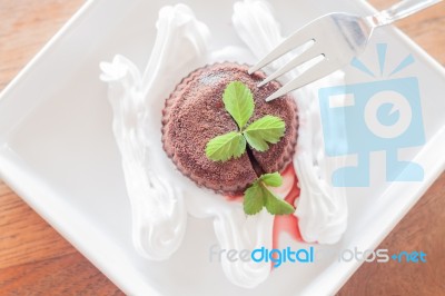Top View Of Chocolate Lava With Whipped Cream Stock Photo