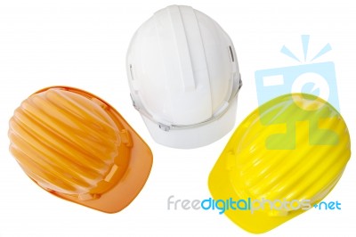 Top View Of Multicolor Safetyt,construction ,protection Helmet Stock Photo