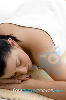 Top View Of Sleeping Young Woman Stock Photo