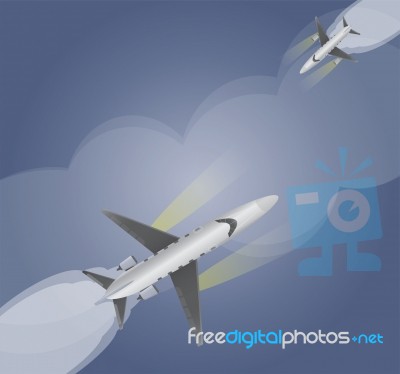 Top View  Of Small Private  Jet Airplane Over Dark Blue Sky Stock Image