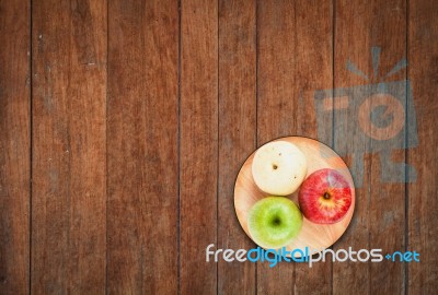 Top View Of Three Different Kind Of Apples Stock Photo