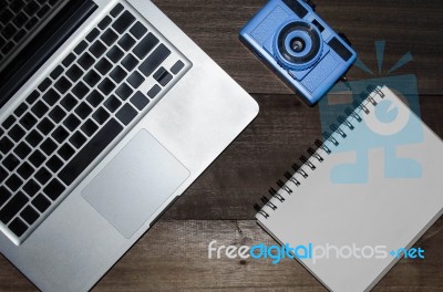 Top View Of Working Table Stock Photo