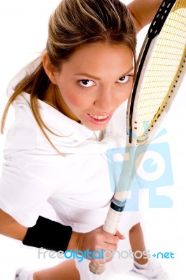 Top View Of Young Tennis Player Stock Photo