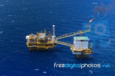 Top View Offshore Oil Rig Platform Stock Photo