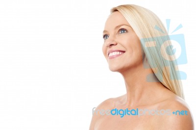 Topless Woman Looking Copy Space Stock Photo