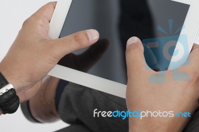 Touch The Screen With Two Fingers Stock Photo