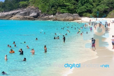 Tourist On The Beach At Koh Miang In Mu Koh Similan, Thailand Stock Photo