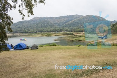 Tourist Tent In Camp Stock Photo