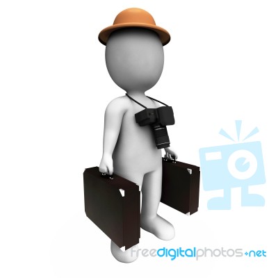 Tourist With Camera And Suitcases Shows Vacation Or Holiday Stock Image