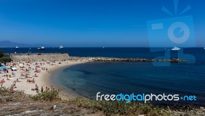 Tourists On The Blue Coast Of France Stock Photo