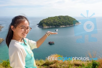 Tourists On The Seascape Viewpoint Stock Photo