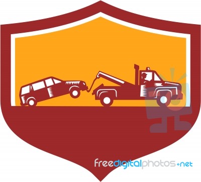 Tow Truck Towing Car Shield Retro Stock Image