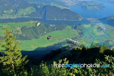 Towards The Stanserhorn On Cabrio Cable Car In Summer Stock Photo