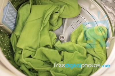 Towels In Washing Machine Stock Photo