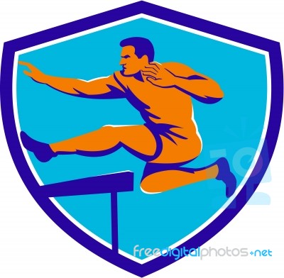 Track And Field Athlete Jumping Hurdle Stock Image